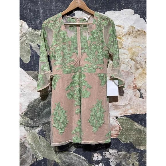 New Free People FOR LOVE & LEMONS Robe Courte Temecula Mini Dress Green Size L - Picture 2 of 5